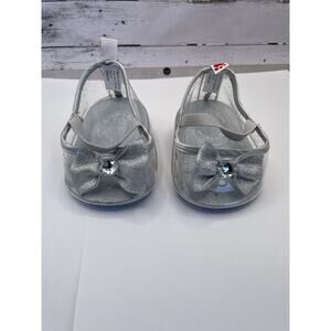 Build A Bear Cinderella Glass Slippers Silver Clear Sparkle Heel W/ Gem Bow 2014
